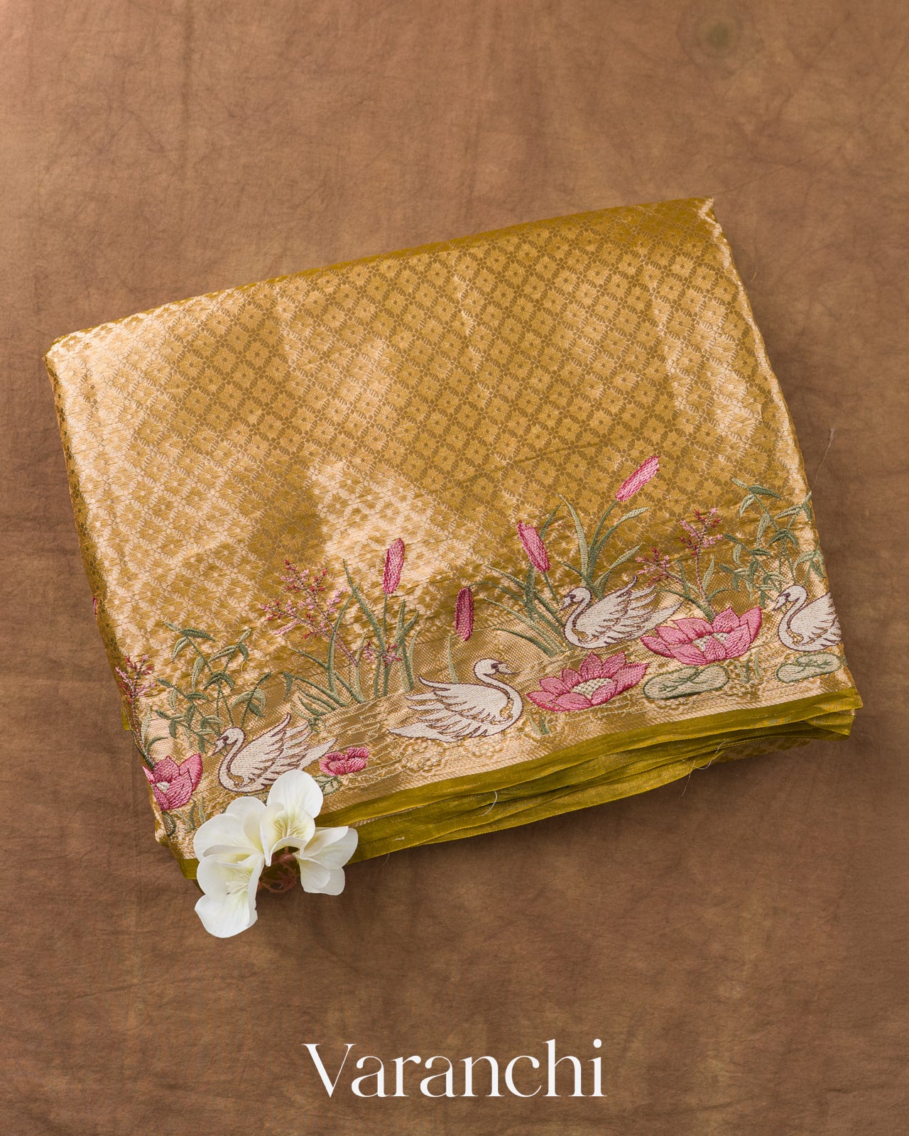 Golden Yellow Brocade Pure Kora Silk Saree