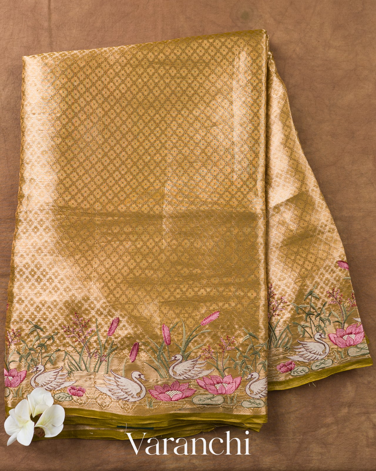 Golden Yellow Brocade Pure Kora Silk Saree