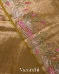 Golden Yellow Brocade Pure Kora Silk Saree