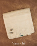 Off White Floral Embroidered Pure Kora Silk Saree