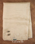 Off White Floral Embroidered Pure Kora Silk Saree