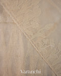 Off White Floral Embroidered Pure Kora Silk Saree