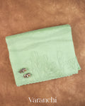 Pale Green Floral Embroidered Pure Kora Silk Saree