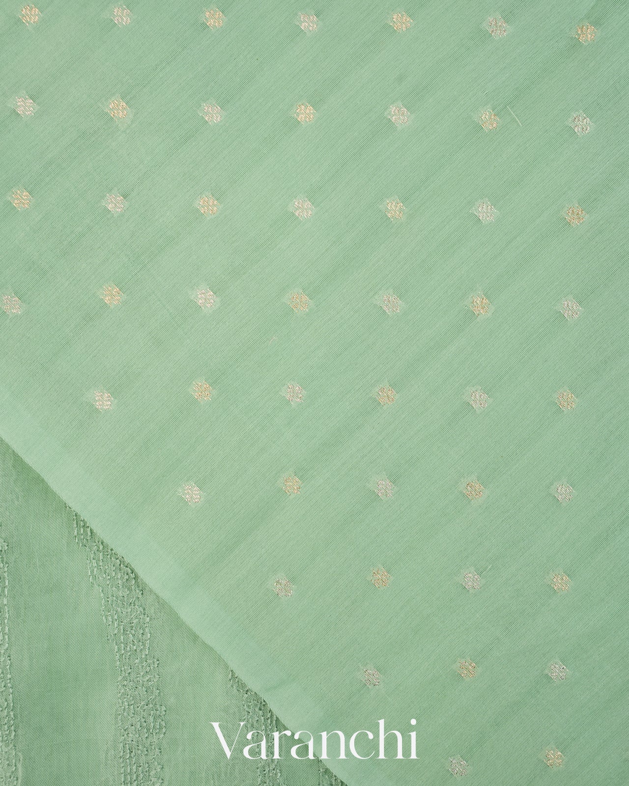 Pale Green Floral Embroidered Pure Kora Silk Saree