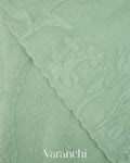 Pale Green Floral Embroidered Pure Kora Silk Saree