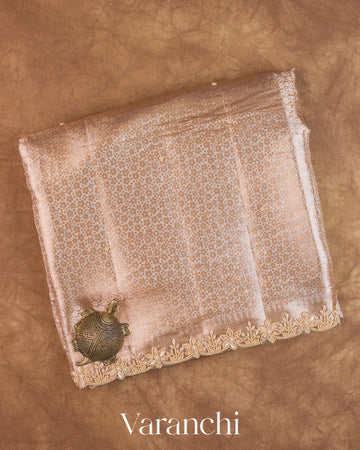 Rose Beige Brocade Pure Kora Silk Saree