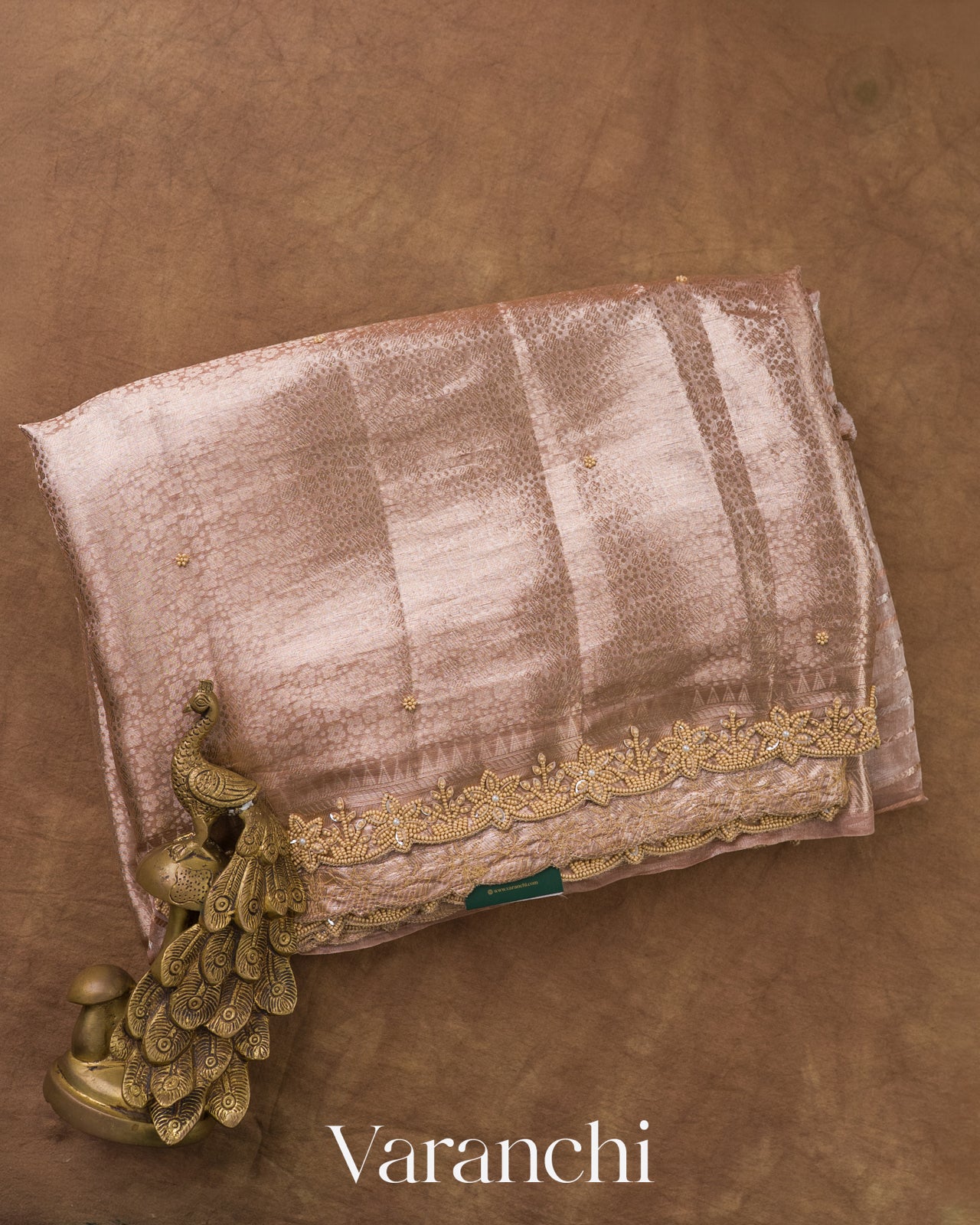 Rose Beige Brocade Pure Kora Silk Saree