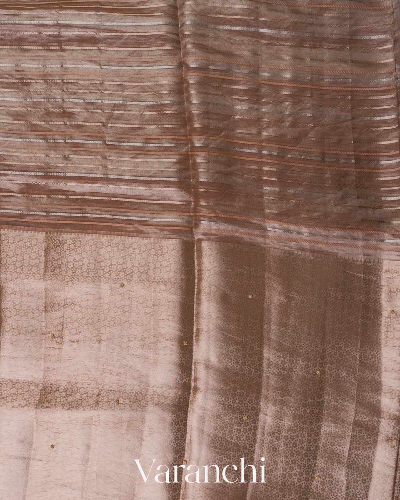 Rose Beige Brocade Pure Kora Silk Saree