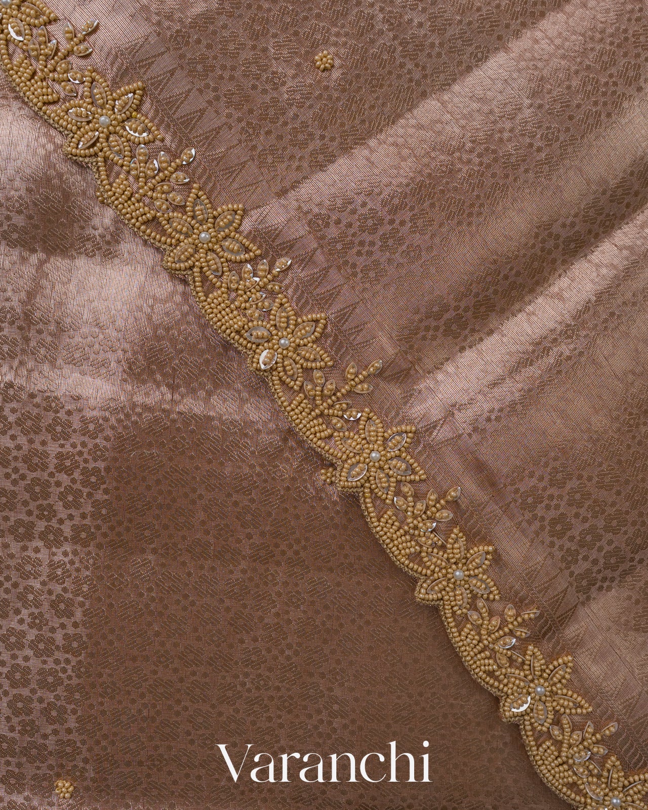 Rose Beige Brocade Pure Kora Silk Saree