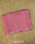 Dusty Rose Floral Applique Pure Kora Silk Saree