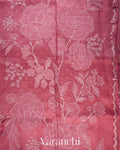 Dusty Rose Floral Applique Pure Kora Silk Saree