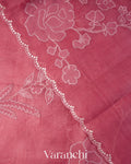 Dusty Rose Floral Applique Pure Kora Silk Saree