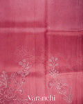 Dusty Rose Floral Applique Pure Kora Silk Saree