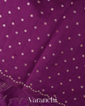 Wine Purple Floral Applique Pure Kora Silk Saree