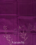 Wine Purple Floral Applique Pure Kora Silk Saree