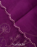 Wine Purple Floral Applique Pure Kora Silk Saree