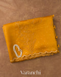 Mustard Yellow Floral Applique Pure Kora Silk Saree