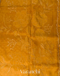 Mustard Yellow Floral Applique Pure Kora Silk Saree