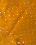 Mustard Yellow Floral Applique Pure Kora Silk Saree