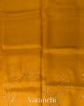Mustard Yellow Floral Applique Pure Kora Silk Saree