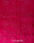 Rani Pink Floral Applique Pure Kora Silk Saree
