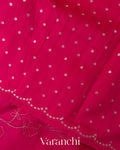 Rani Pink Floral Applique Pure Kora Silk Saree