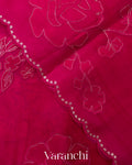 Rani Pink Floral Applique Pure Kora Silk Saree