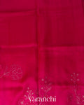 Rani Pink Floral Applique Pure Kora Silk Saree