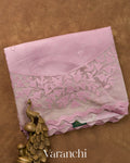 Dusty Rose Applique Pure Kora Silk Saree