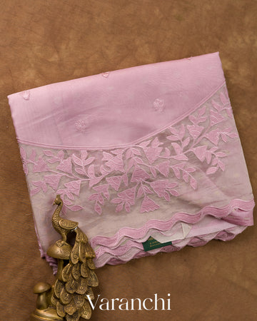 Dusty Rose Applique Pure Kora Silk Saree