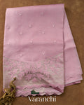 Dusty Rose Applique Pure Kora Silk Saree