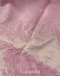 Dusty Rose Applique Pure Kora Silk Saree