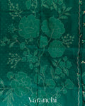Emerald Green Floral Applique Pure Kora Silk Saree