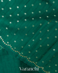 Emerald Green Floral Applique Pure Kora Silk Saree