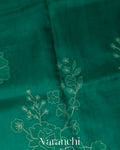 Emerald Green Floral Applique Pure Kora Silk Saree