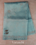 Sea Blue Floral Embroidered Pure Kora Silk Saree