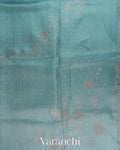 Sea Blue Floral Embroidered Pure Kora Silk Saree