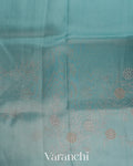 Sea Blue Floral Embroidered Pure Kora Silk Saree