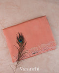 Peach Floral Embroidered Pure Kora Silk Saree