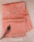 Peach Floral Embroidered Pure Kora Silk Saree