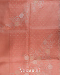 Peach Floral Embroidered Pure Kora Silk Saree