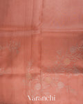Peach Floral Embroidered Pure Kora Silk Saree
