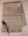 Mushroom Beige Floral Embroidered Pure Kora Silk Saree