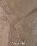 Mushroom Beige Floral Embroidered Pure Kora Silk Saree