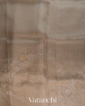Mushroom Beige Floral Embroidered Pure Kora Silk Saree