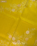 Lime Yellow Floral Tissue Applique Pure Kora Silk Saree — Pallu