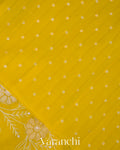 Lime Yellow Floral Scallop Embroidered Pure Kora Silk Saree