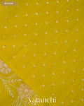 Lime Yellow Floral Tissue Applique Pure Kora Silk Saree — Blouse
