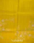 Lime Yellow Floral Scallop Embroidered Pure Kora Silk Saree