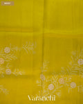 Lime Yellow Floral Tissue Applique Pure Kora Silk Saree — Body